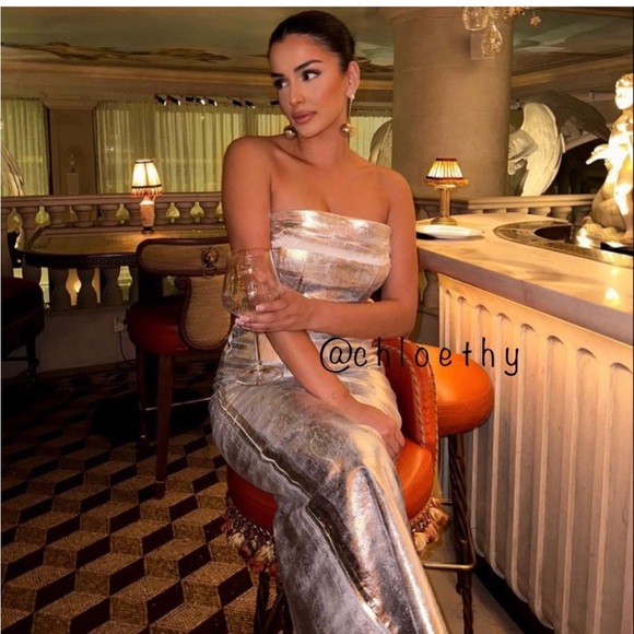 Zara Fitted Metallic Dress Silver Strapless - Picture 12 of 14